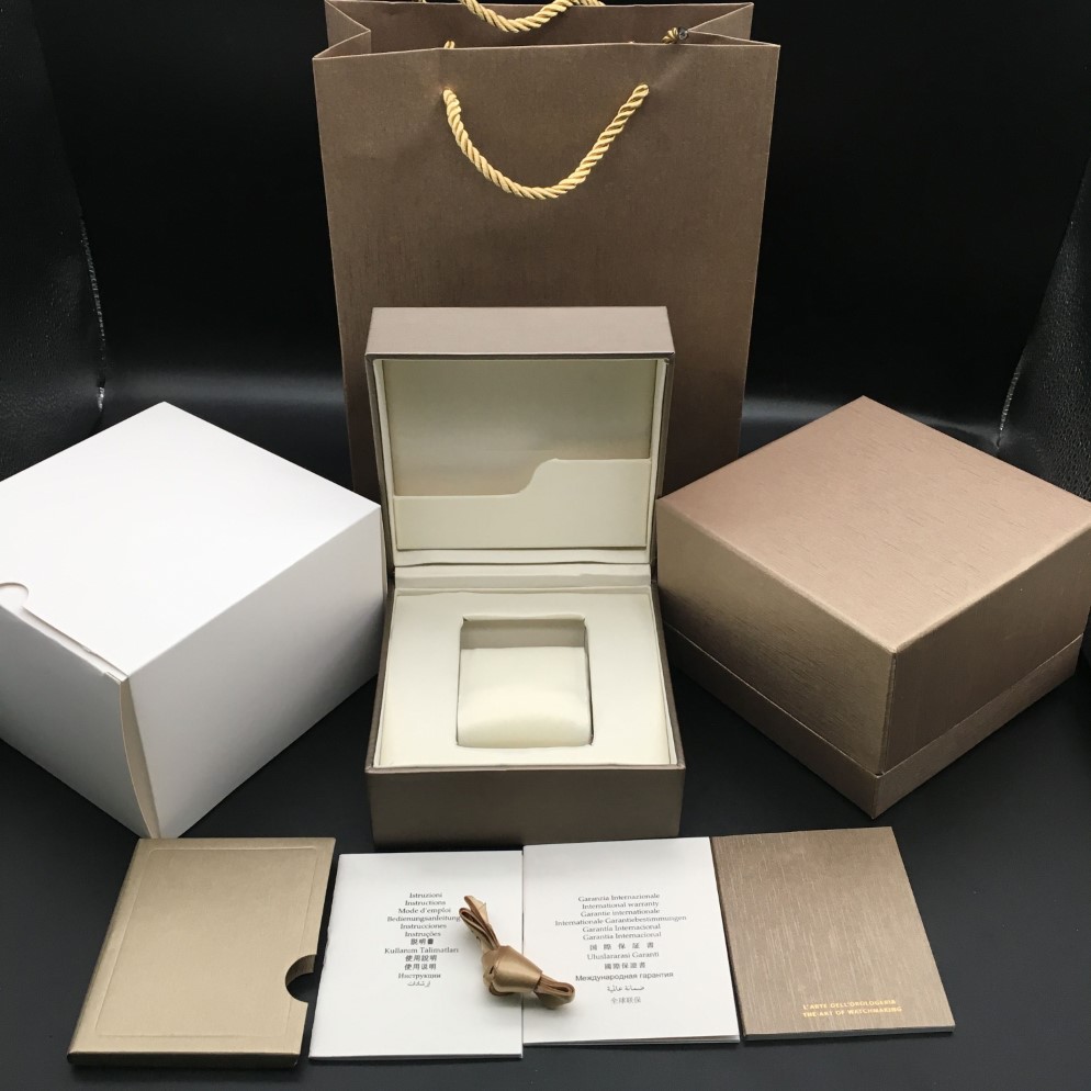 High Quality Square Paper Watch Box booklets Papers Silk Ribbon Gift Bag Champagne Watch Boxes Case263r