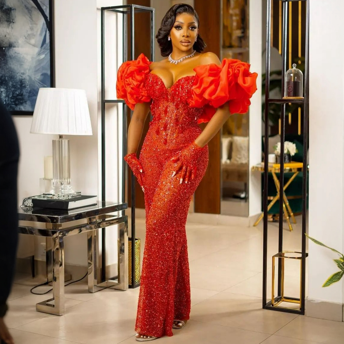 African Aso Ebi Plus Size Prom Dresses One Beace Belesuits قبالة الكتف ثيابين رسمية للدانتيل المسائي لنيجيريا سوداء عيد ميلاد AM455