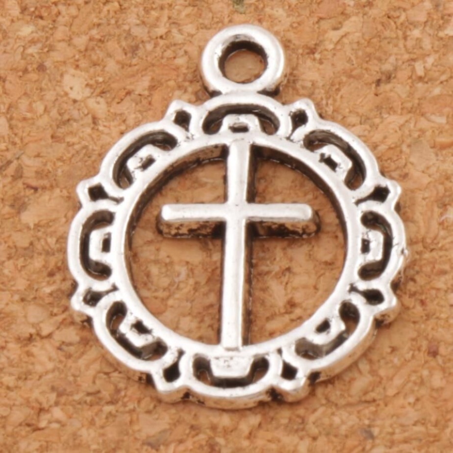 Otwarty kółko kwiatowe Cross Cross Charm Beads Część 16 3x19 8 mm antyczne srebrne wisiorki ręcznie robione biżuteria DIY L495279W