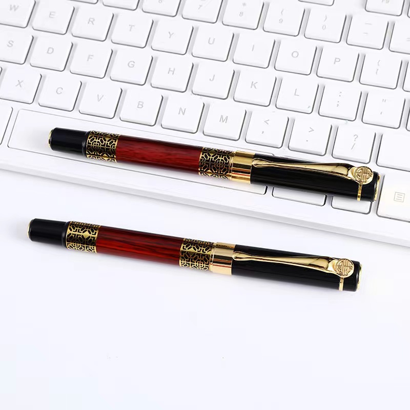 Metal signature pen with Chinese style wood grain precious bead pen Ballpoint pen business office stationery Office students promotion Writing Gifts