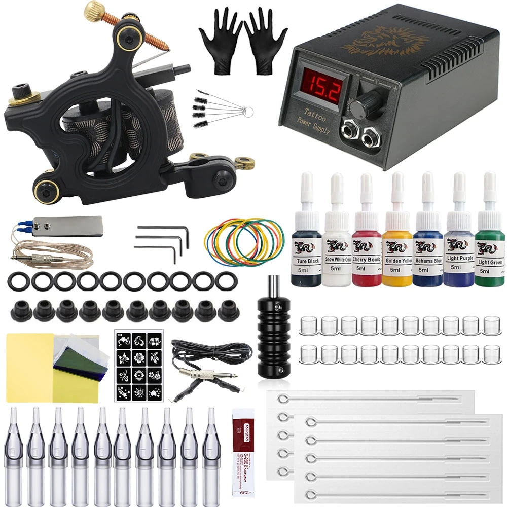 Vapen True Star Tattoo Kits Tattoo Hines Gun With Tattoo Power Supply Tattoo Grips Body Art Complete Tattoo Ink Set Tillbehör