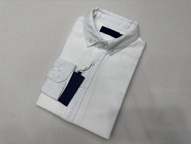 2024 koszule męskie górne rl mała jakość haftowa lniana bluzka długie rękaw stałe kolor Slim Fit Casual Busines