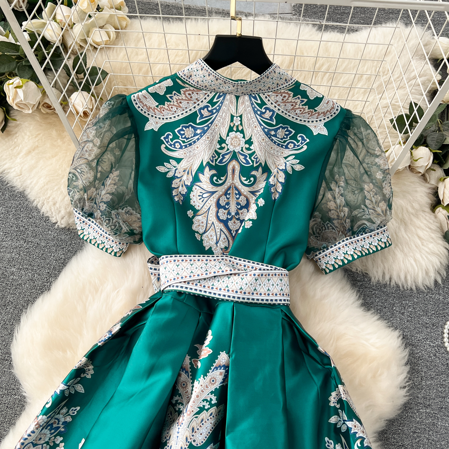 الفساتين غير الرسمية الصيفية بوهيميان بيزلي طباعة طويلة لباس طويل من العنق