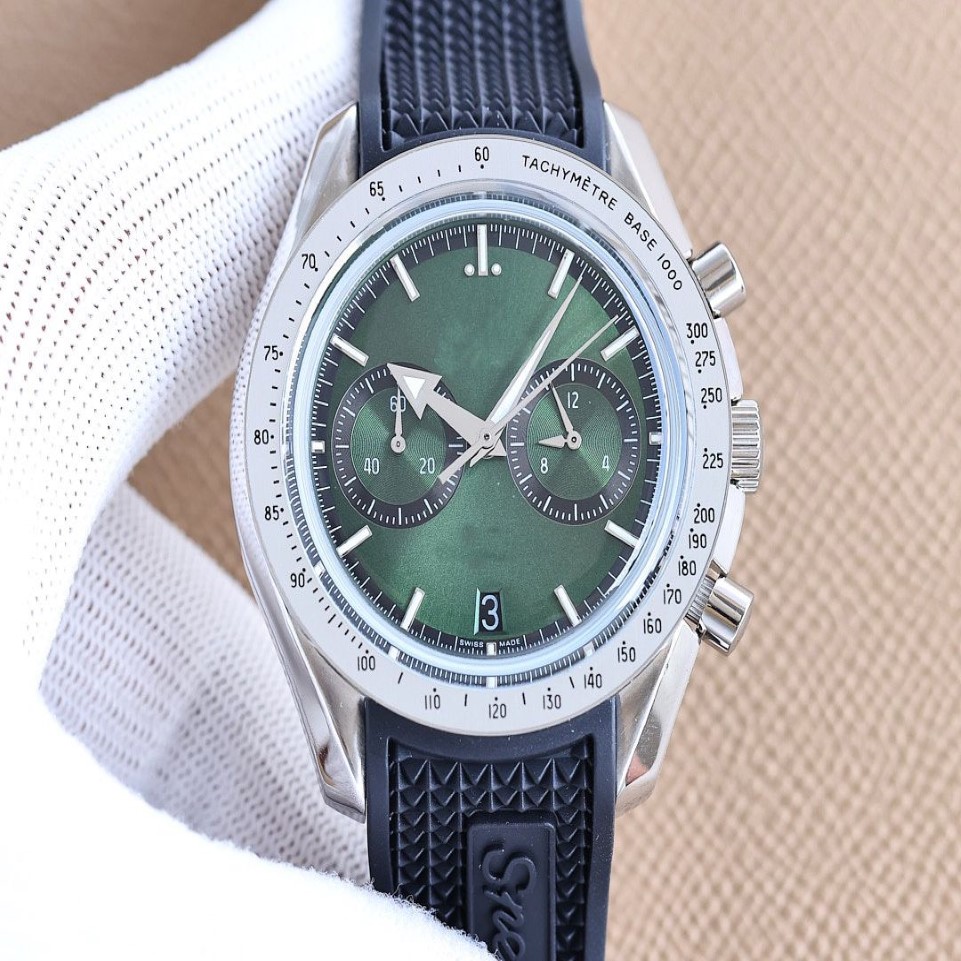 Montre-bracelet chronographe VK pour hommes, diamètre de mouvement 43 5mm, couvercle de Pot convexe en verre, pointeur à flèche large, 199H