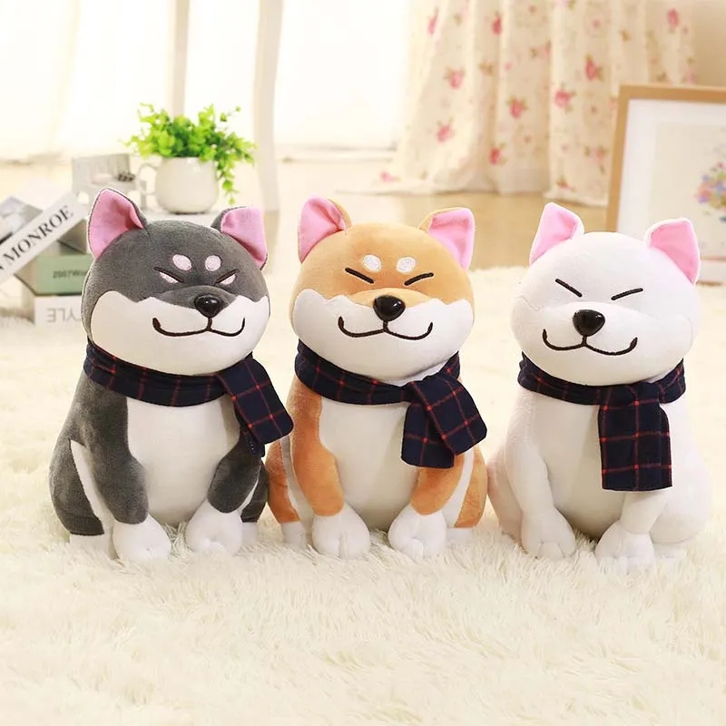 2024 25cm Cute Wear Scarf Shiba Inu Dog Plush Toy Soft Animal Stuffed Toy Akita Dogs Doll for Lovers Kids Birthday Gifts