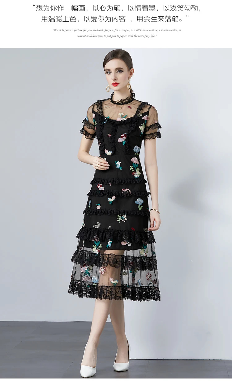 Casual Dresses Runway Vintage Print Midi Dress Women