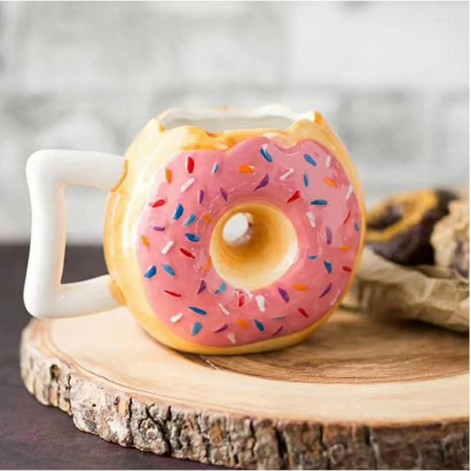 Кружки Креативная керамическая чашка в форме пончика, кружка для печенья, молока, кофе, чая с ручкой, стекло ручной работы, офисный домашний настольный декор282z
