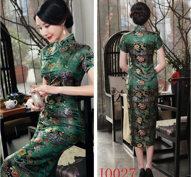 Vente Flash Nouveau Style chinois Vintage femmes soie Satin longue Cheongsam broderie fleur jupes dames tenue décontractée robes de soirée de mariage taille S-5XL