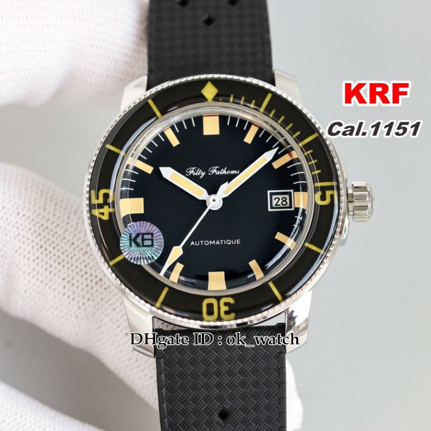 Часы KRF Fifty Fathoms Barakuda 5008B-1130-B52A Cal 1151 Автоматические мужские часы с черным циферблатом 40 3 мм Мужские часы с резиновым ремешком265S