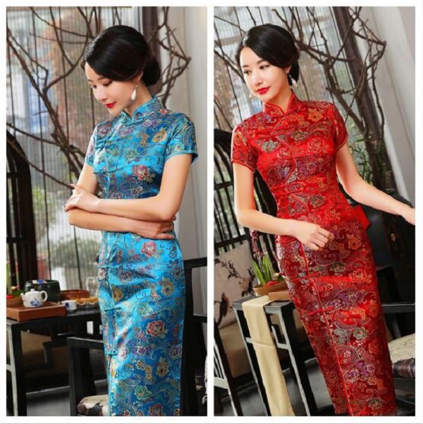 Vente Flash Nouveau Style chinois Vintage femmes soie Satin longue Cheongsam broderie fleur jupes dames tenue décontractée robes de soirée de mariage taille S-5XL
