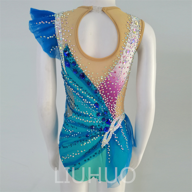 LIUHUO Personalizza i colori Body ginnastica ritmica Ragazze Donne Competizione Artistica Ginnastica Performance Wear Cristalli Blu BD1818