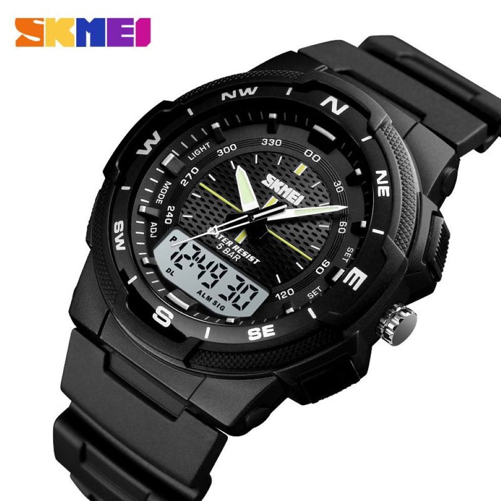 SKMEI Mannen Horloge Outdoor Sport Elektronische Horloge Man Militaire Horloges Mannen PU Band Horloge Quartz Horloges Dubbele Klok 1454285F