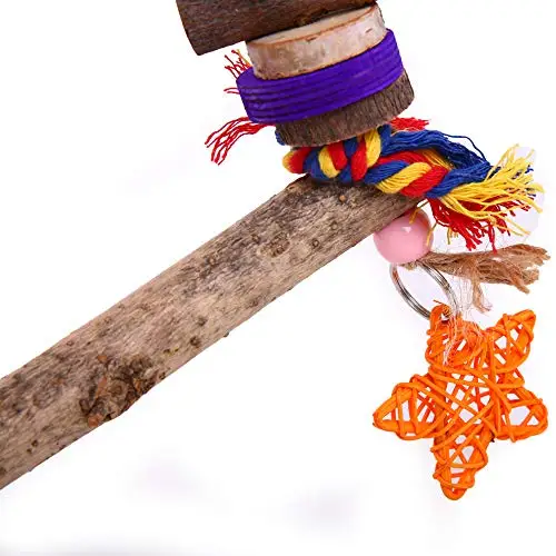 Supplies Bird Wooden Cotton Rope Chew Small Medium Large Parrots Metal Hook to Easily Place onto the Bird Cage or Bird Stand Playground