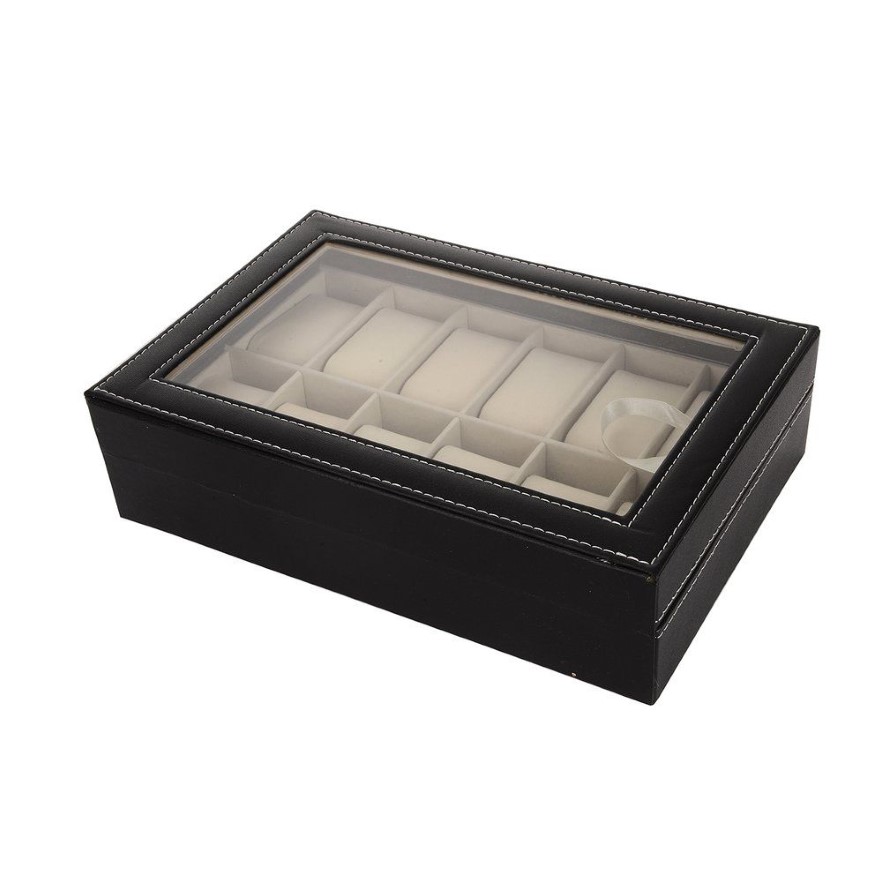 Caja de reloj con 10 y 12 ranuras, estuche de exposición Universal para relojes, enrollador de reloj superior de cristal, caja de almacenamiento de joyería, organizador de reloj de pulsera 2963