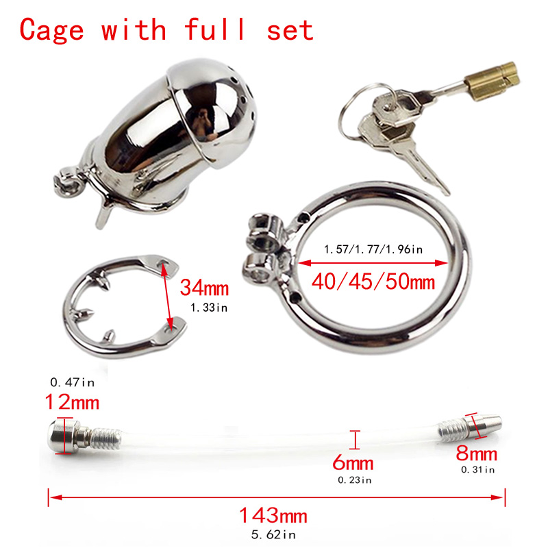 Anti off Spiked ring Male chastity device with catheter stainless steel penis lock chastity urethral penis ring chastity belt Sex toy man