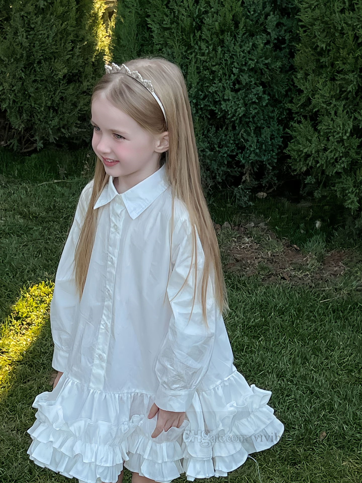 2024 frühling mädchen tiered falbala saum kleider kinder revers einreiher langarm hemd kleid kinder prinzessin kleidung Z6970