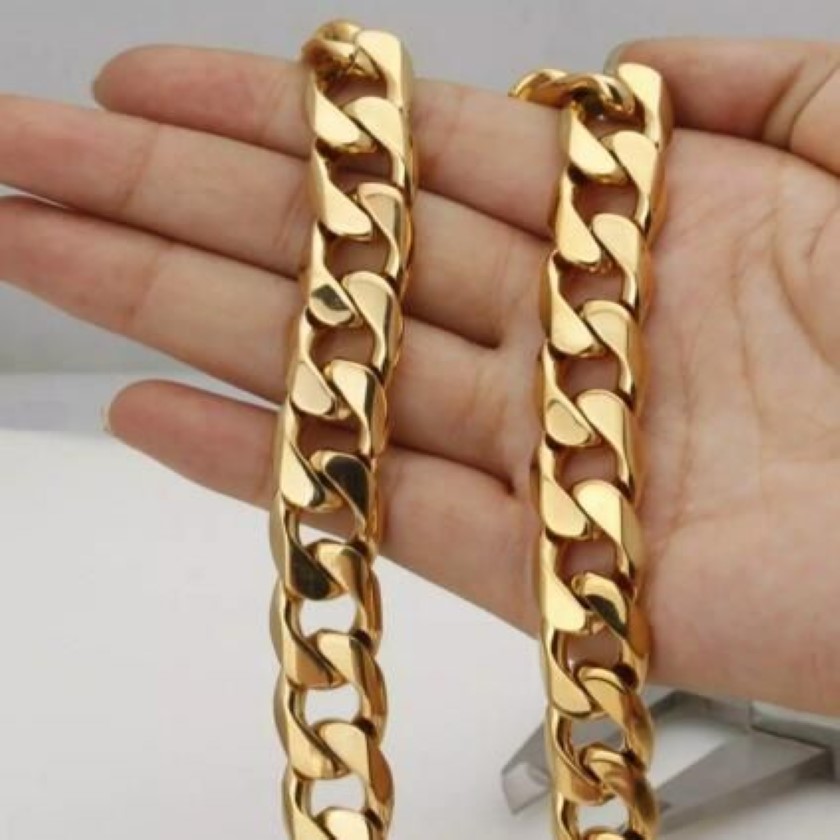 14K Yellow Gold Stainless Steel Heavy Curb Mens Cuban Chain Boys Necklace 24 275f