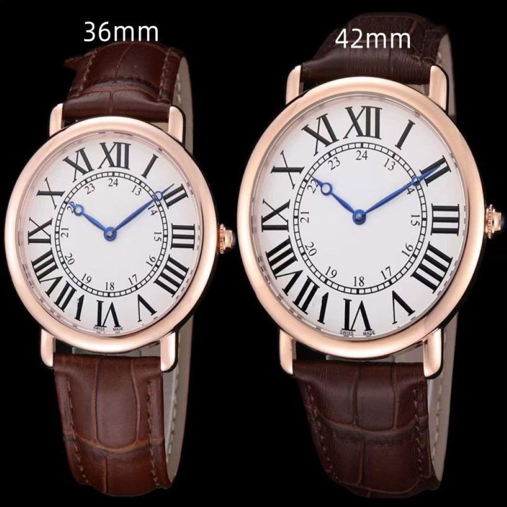 Montre pour homme et femme, 42mm, 36mm, boîtier en acier inoxydable 316, bracelet en cuir, mouvement à quartz, haute qualité, classique, 239D