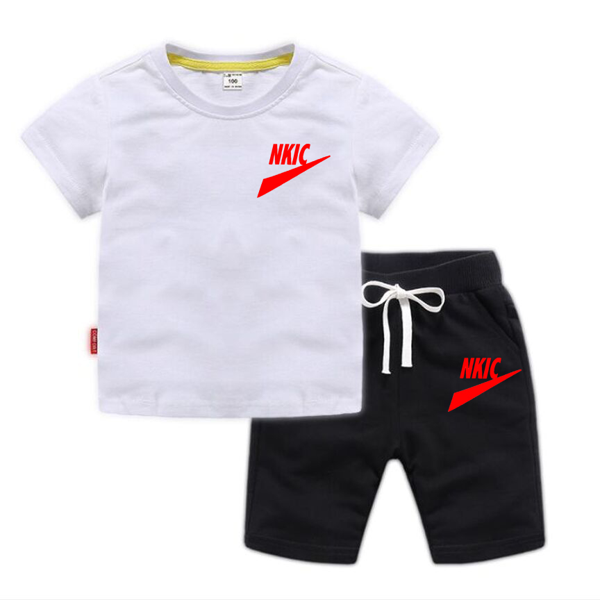 Terno infantil de verão, meninos e meninas, camiseta, calças, moda 2 peças, manga curta infantil, cintura elástica, roupas infantis estampadas