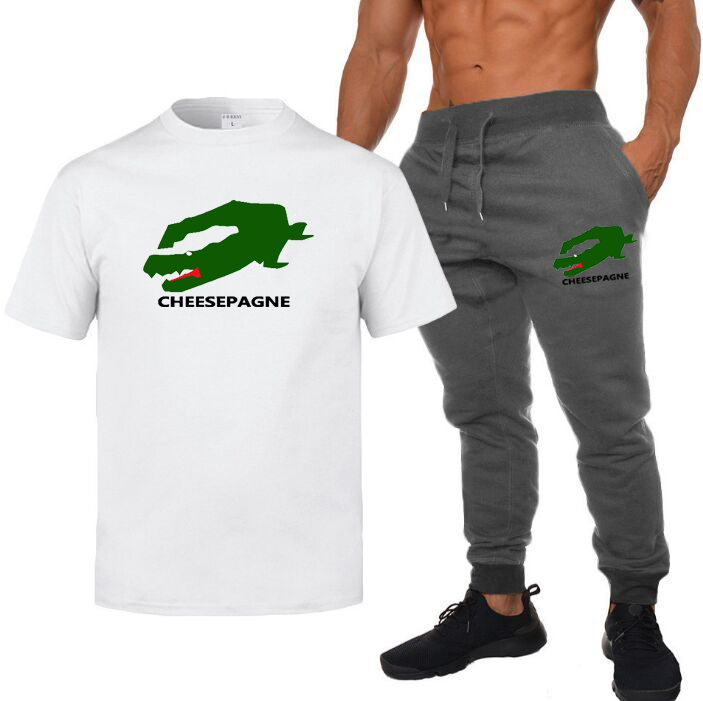 Ensemble T-shirt et pantalon d'été pour hommes, marque décontractée, fitness, jogging, T-shirt, pantalon, mode Hip hop, survêtement