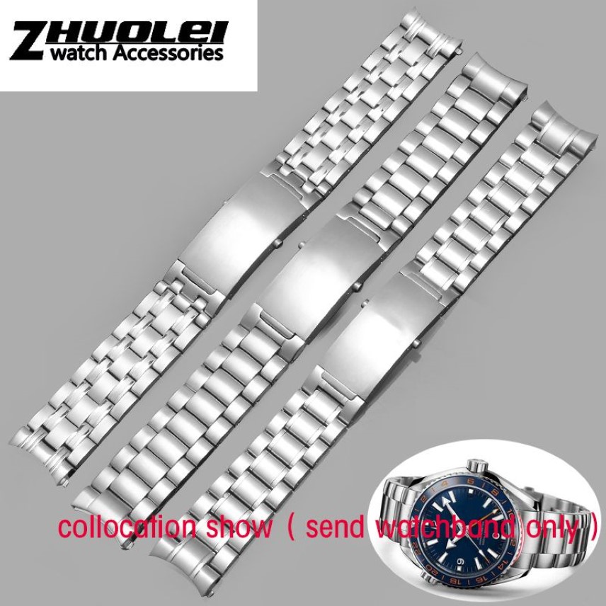 Para o-mega 007 pulseira 18mm 22mm 20mm prata aço inoxidável ligação sólida pulseira dobrável fecho de segurança masculino correa de rel294x