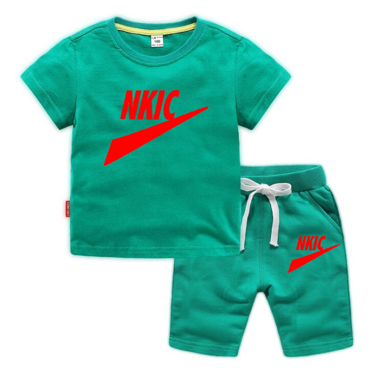 New summer children's 2-piece Boys and girls brand printed short-sleeved T-shirt shorts 2-piece children's casual fashion suit