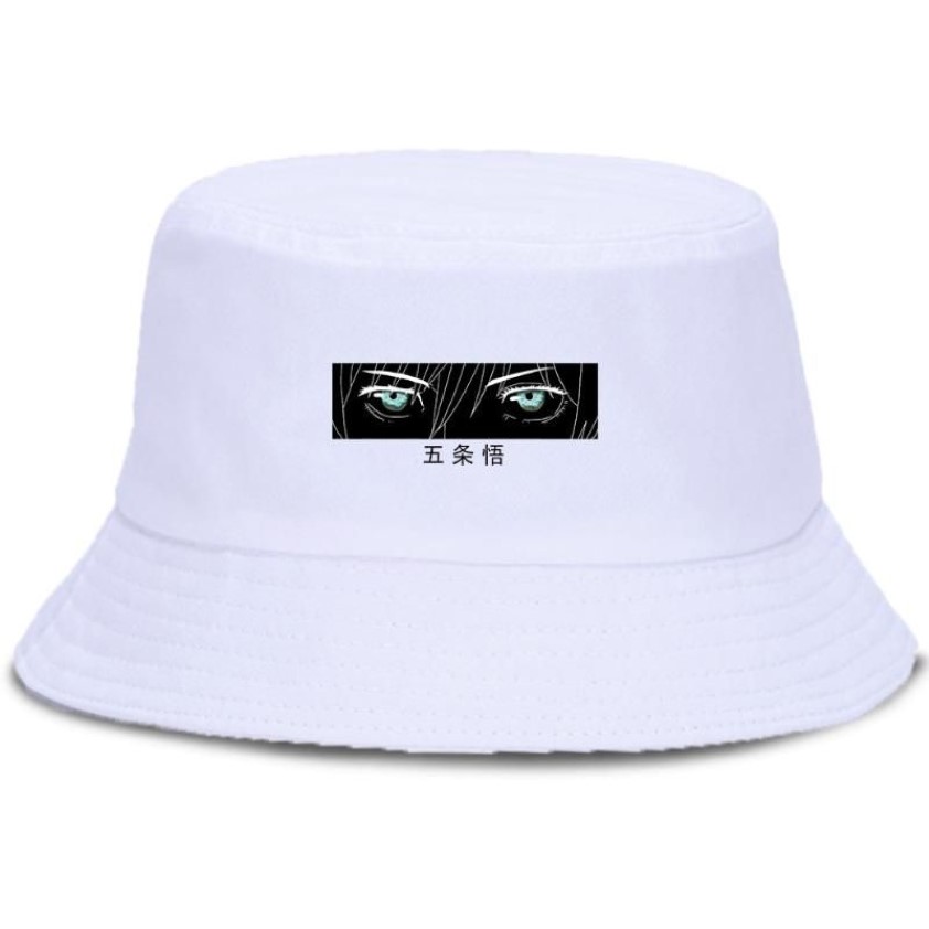 Gojo Satoru Jujustu Kaisen Black Print Backet Hats Hip Hop Fisherman Hat Summer Sun Shade Outdoor Caps Sun Protection Unisex Cap256s