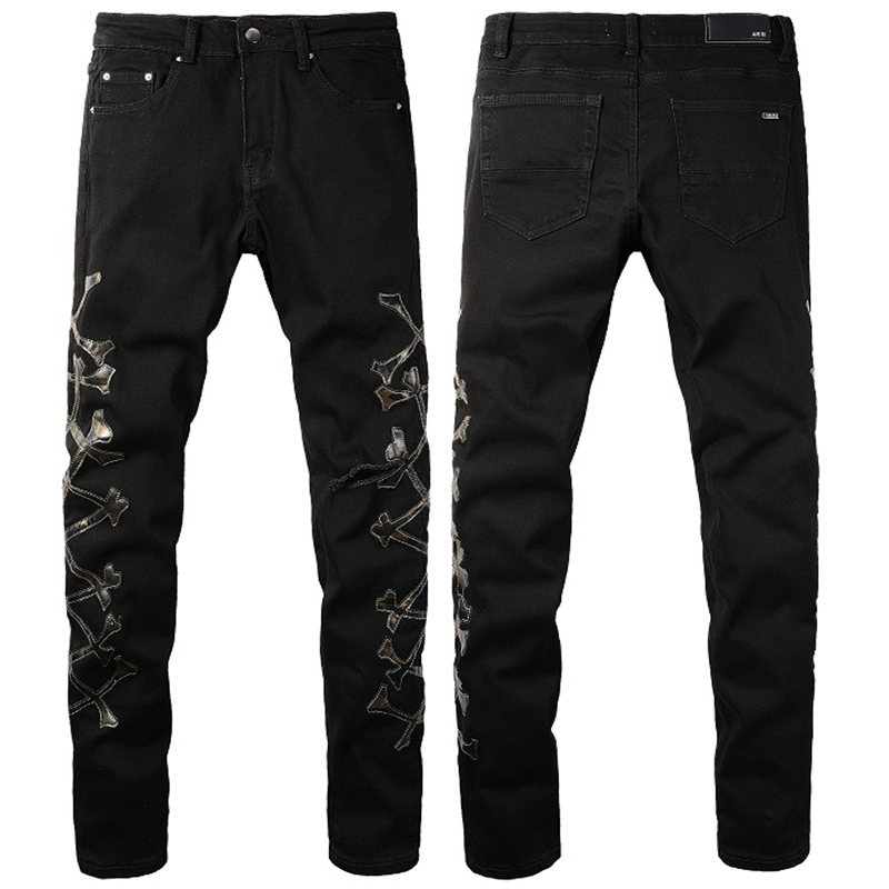 Jeans Mens hip-hop high street fashion brand jeans retro torn fold stitching men's designer motorcycle riding slim pants size 28~40