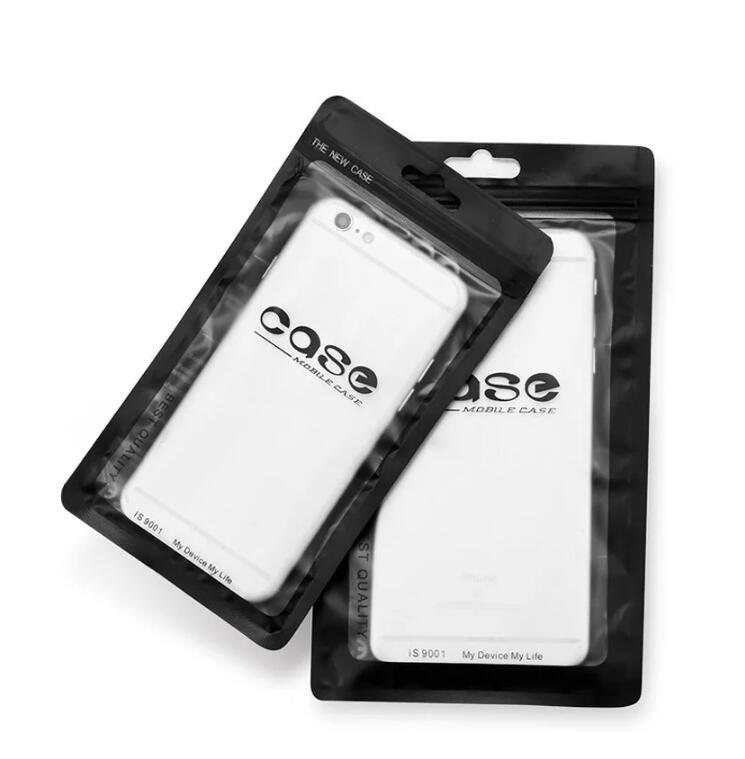 Preto fosco plástico poli sacos de telefone móvel capa saco de embalagem de varejo com furo de suspensão para iphone 15 14 samsung caso shell display pacote saco