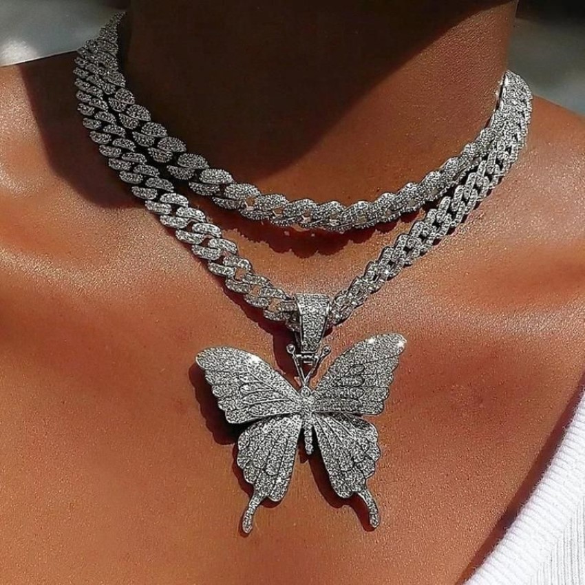 Stonefans – collier ras du cou de luxe pour femmes, chaîne à maillons cubains, pendentif papillon, Hip Hop, strass glacé, bijoux 240f