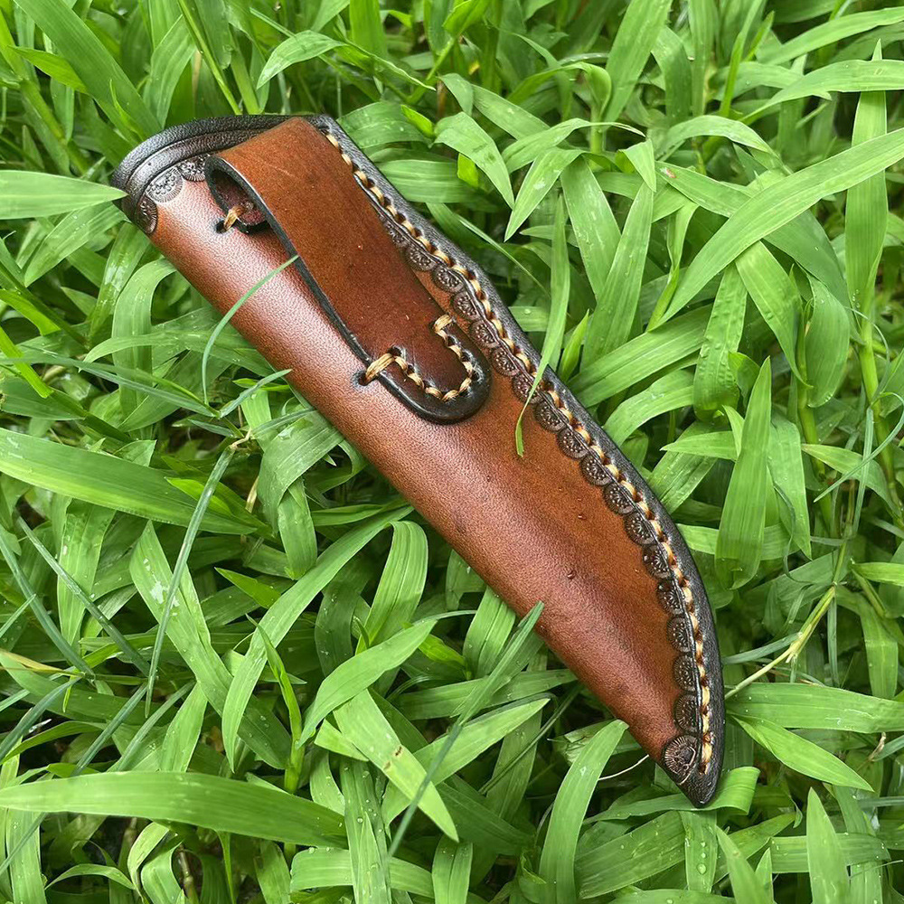 Top Quality S2268 General-purpose cowhide leather, Leather Knife Sheath for Fixed Blade 4.8 Inch Knives Brown Basket Weave Sheaths with Belt Holder