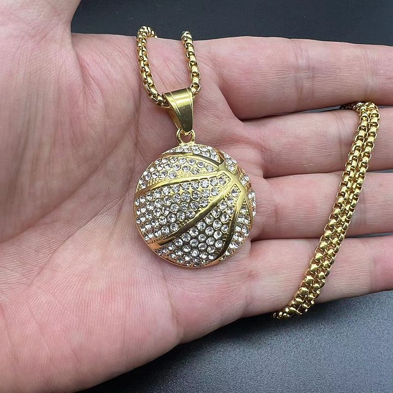 Collier pendentif basket-ball Hip Hop en acier inoxydable, bijoux de sport plaqués or véritable 18 carats