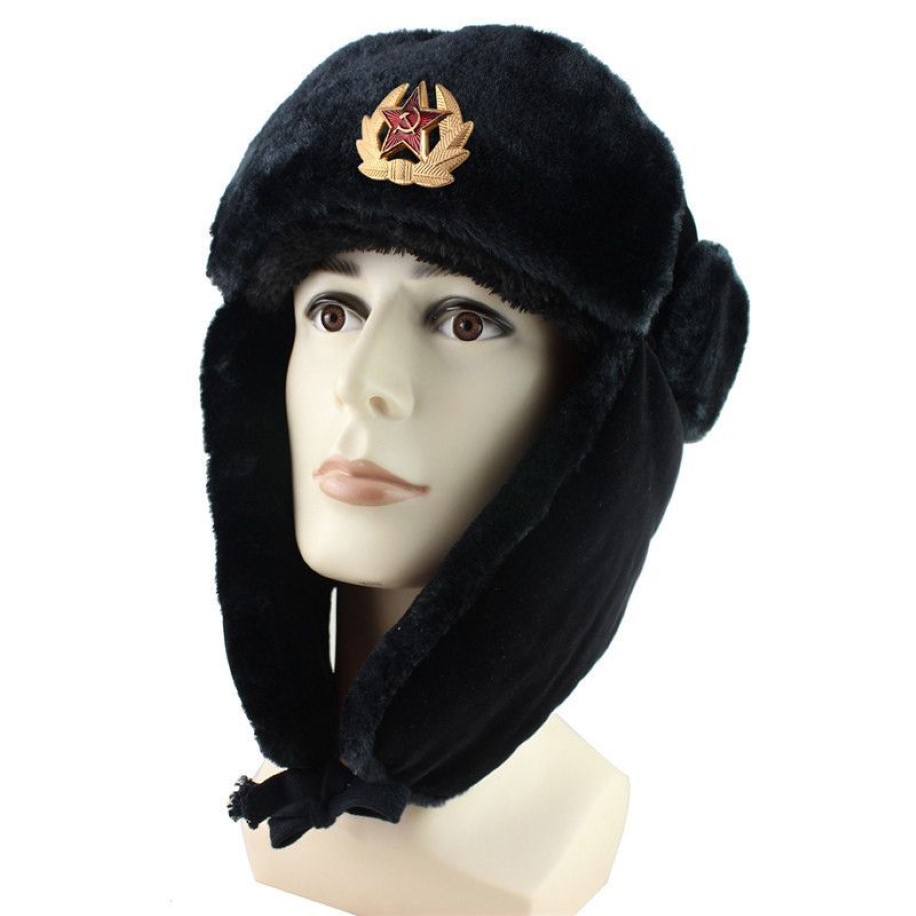 Emblema militar do exército soviético, chapéus bomber rússia ushanka, chapéu de piloto, caçador, chapéu de inverno, pele de coelho falsa, protetor de orelha masculino, bonés de neve d1901265n