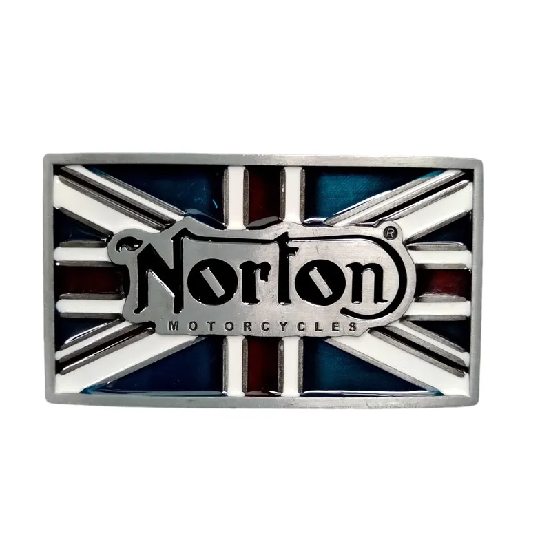 UK Flag Norton دراجة نارية حزام رعاة البقر المشبك للرجال الحزام الغربي رأس الملاء