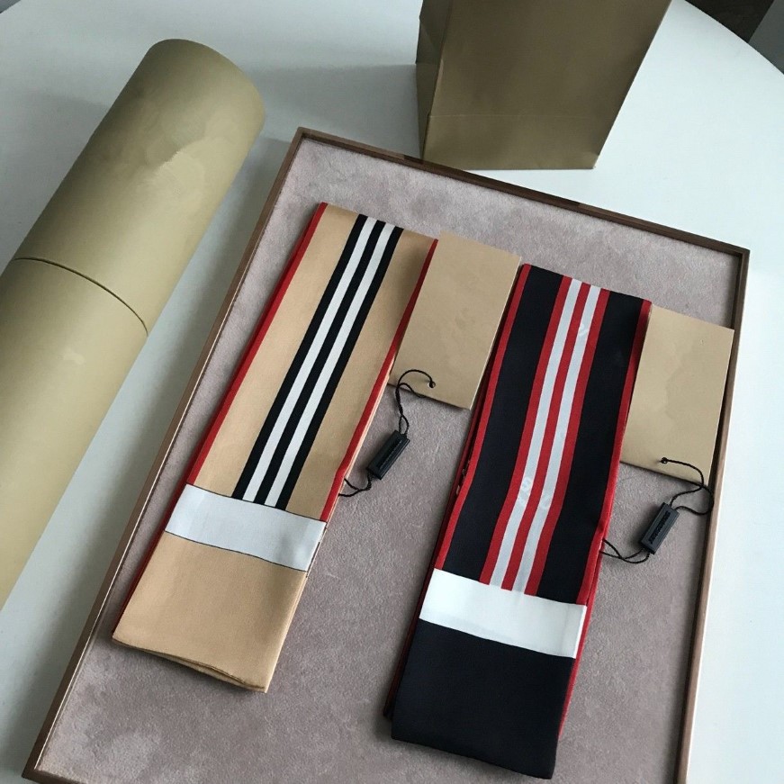Kvinnors silkekravat bokstav ränder mönster hals halsduk pannband slipsar huvudduk handväska dekoration modetillbehör 2021279t
