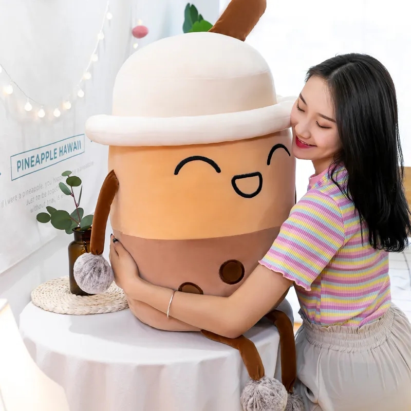 2024 20cm Cute Plush Dolls Fruit Drink Stuffed Soft Pink Strawberry Milk Tea Cup Plush Boba Toy Foam Pillow Cushion Children's And Valentine's Day Gift