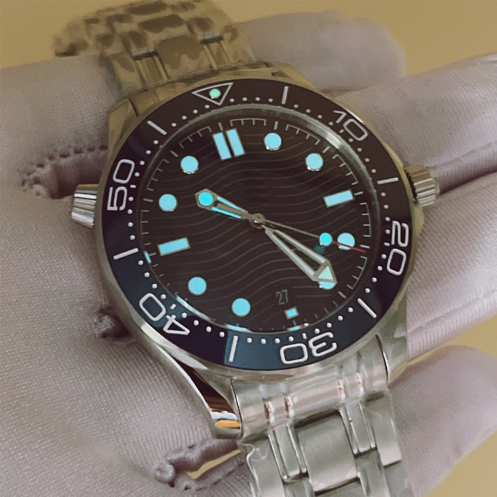 U1 Sapphire atualizado 41MM automático mecânico ao ar livre relógios masculinos relógio mostrador preto com pulseira de aço inoxidável moldura giratória caixa transparente parte traseira