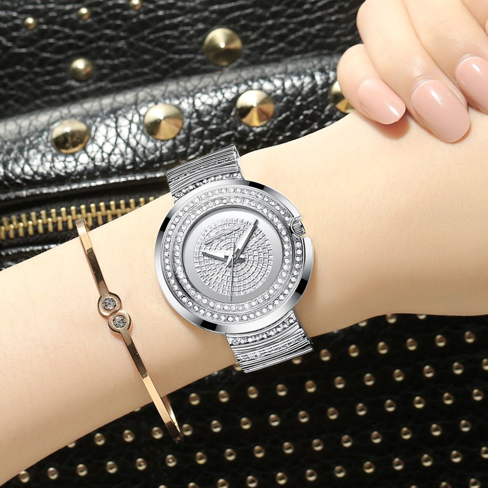 Relojes de cuarzo analógicos informales a la moda para mujer CRRJU, reloj de pulsera con diamantes de imitación y cristal para mujer, reloj de regalo femenino 244l