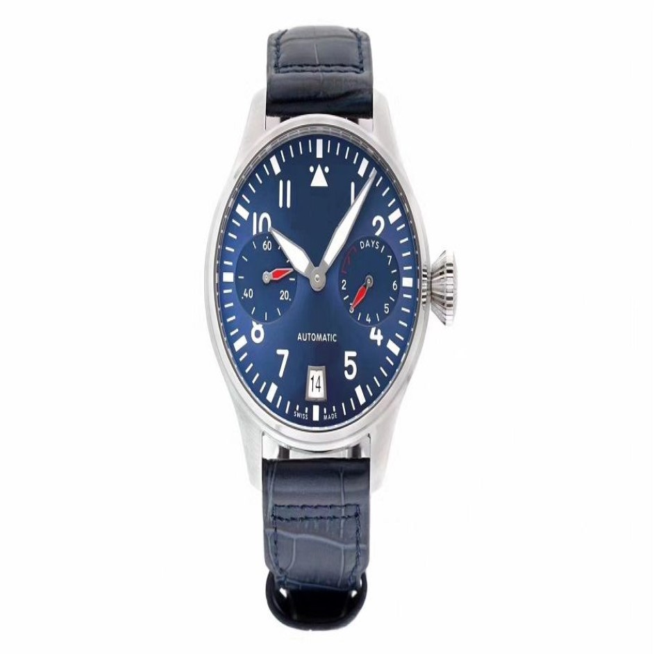 46mm män Titta på armbandsur Boutique London ZF Top Quality Blue Ceramic Dial äkta läderrem A51111 Automatisk pilot 501008 SAP244T