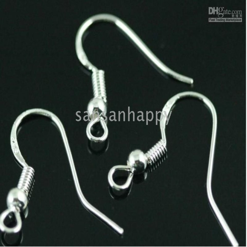500st 925 Sterling Silver Earring Fynd Fishwire Hooks smycken DIY 15mm Fish Hook Fok Coil Ear Wire224G