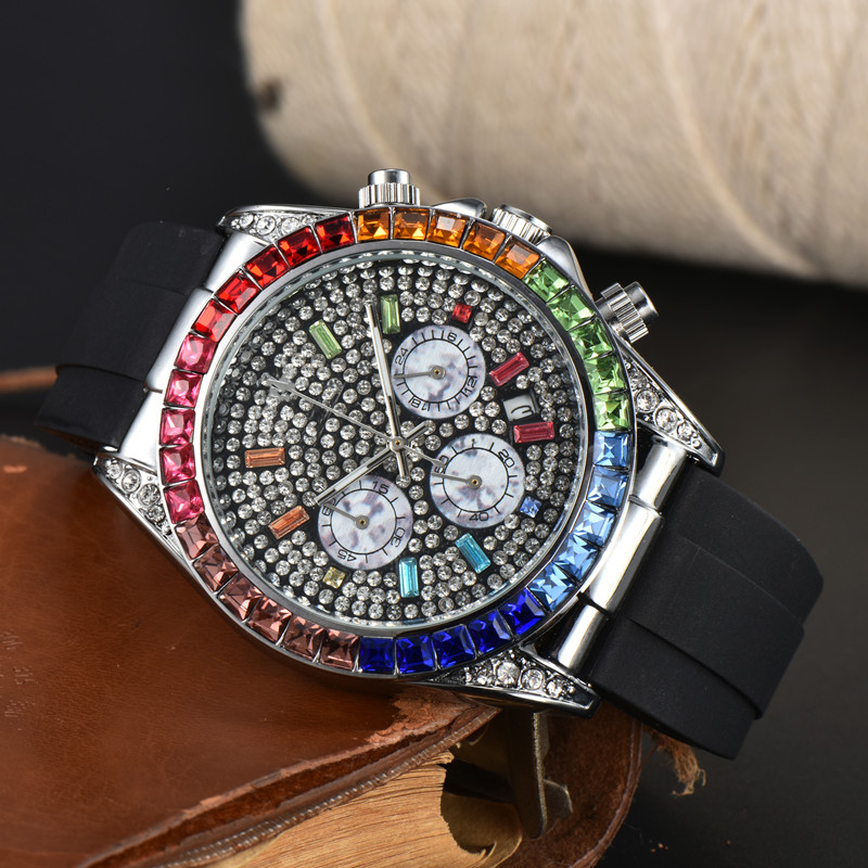 2024 Relogio Masculino Diamond Mens Watches Luxury Watch Fashion Black Dial Calendar Gold Armband Folding Clasp Master Male Gifts Par