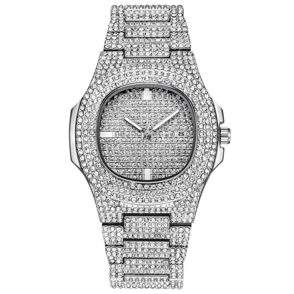 Ice-out bling diamante relógio para homens mulheres hip hop masculino relógios de quartzo banda de aço inoxidável relógio de pulso de negócios homem unissex presente cx2263b