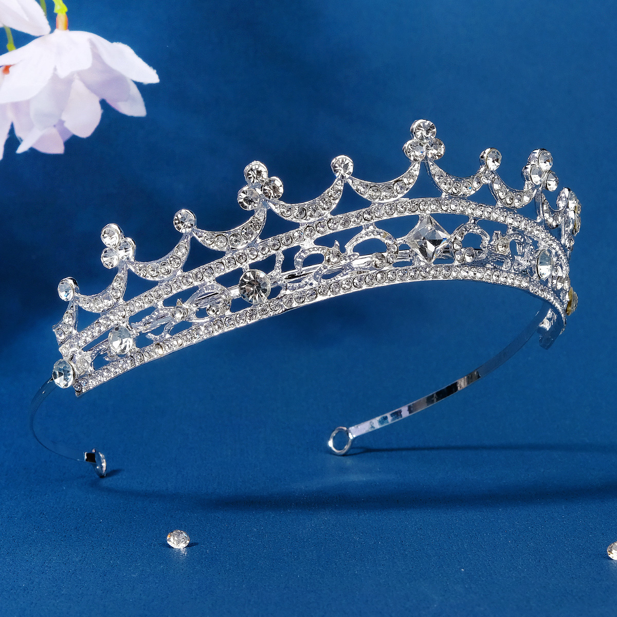 Silverfärg Roteston Kron Crystal Hair Accessories Pannband Brudbröllop Princess Tiara Crown