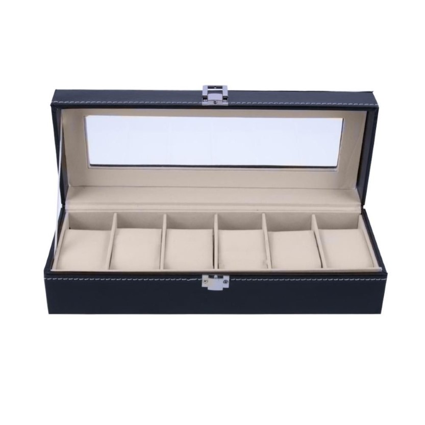 Watch Boxes 6 Slots Wrist Display Case Jewelry Storage Organizer Box with Cover Watches Holder Organizer273B