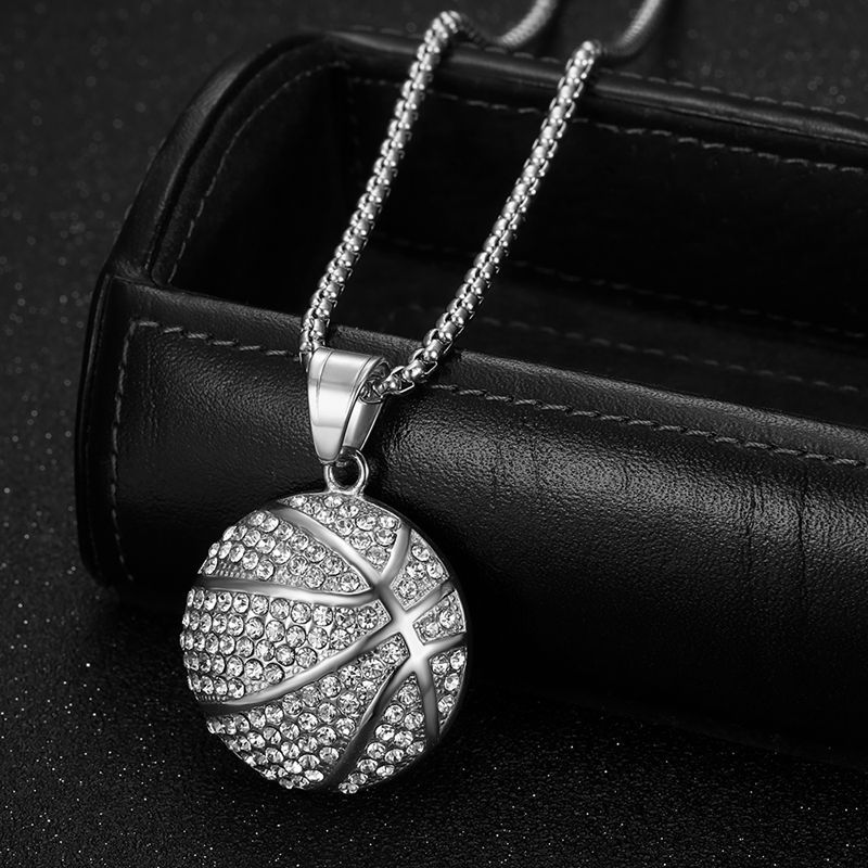 Collier pendentif basket-ball Hip Hop en acier inoxydable, bijoux de sport plaqués or véritable 18 carats