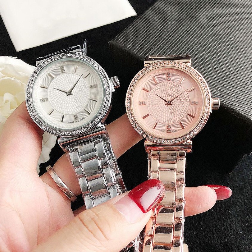 Брендовые часы для женщин и девушек в стиле кристаллов с металлическим стальным ремешком, кварцевые роскошные наручные часы VE 50270u