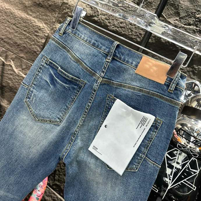 PF004 VIOLET Jeans pour hommes de haute qualité Jean de motard en détresse pour moto Rock Skinny Slim Bande déchirée Pantalon en denim avec broderie de serpent à la mode