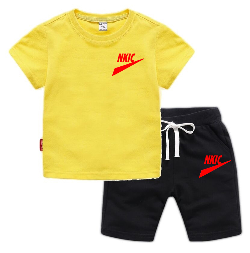 Nya sommarbarn pojke tjej varumärke logotyp tryck kläder bomull t skjortor shorts 2st set satser spädbarn barn mode barn