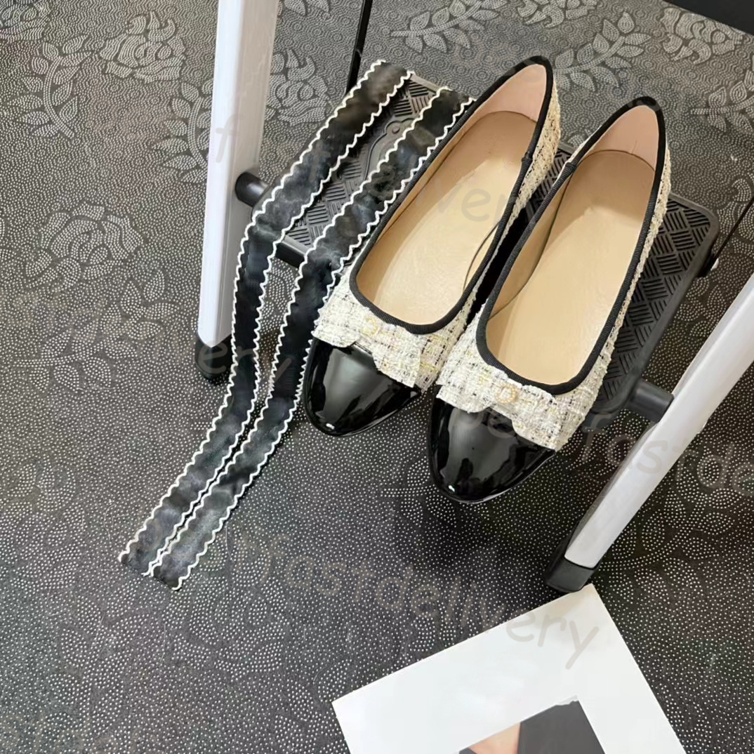 Designer plat robe chaussures Paris marque noir ballerines chaussures femmes printemps matelassé en cuir sans lacet ballerine luxe diamant bout rond dames