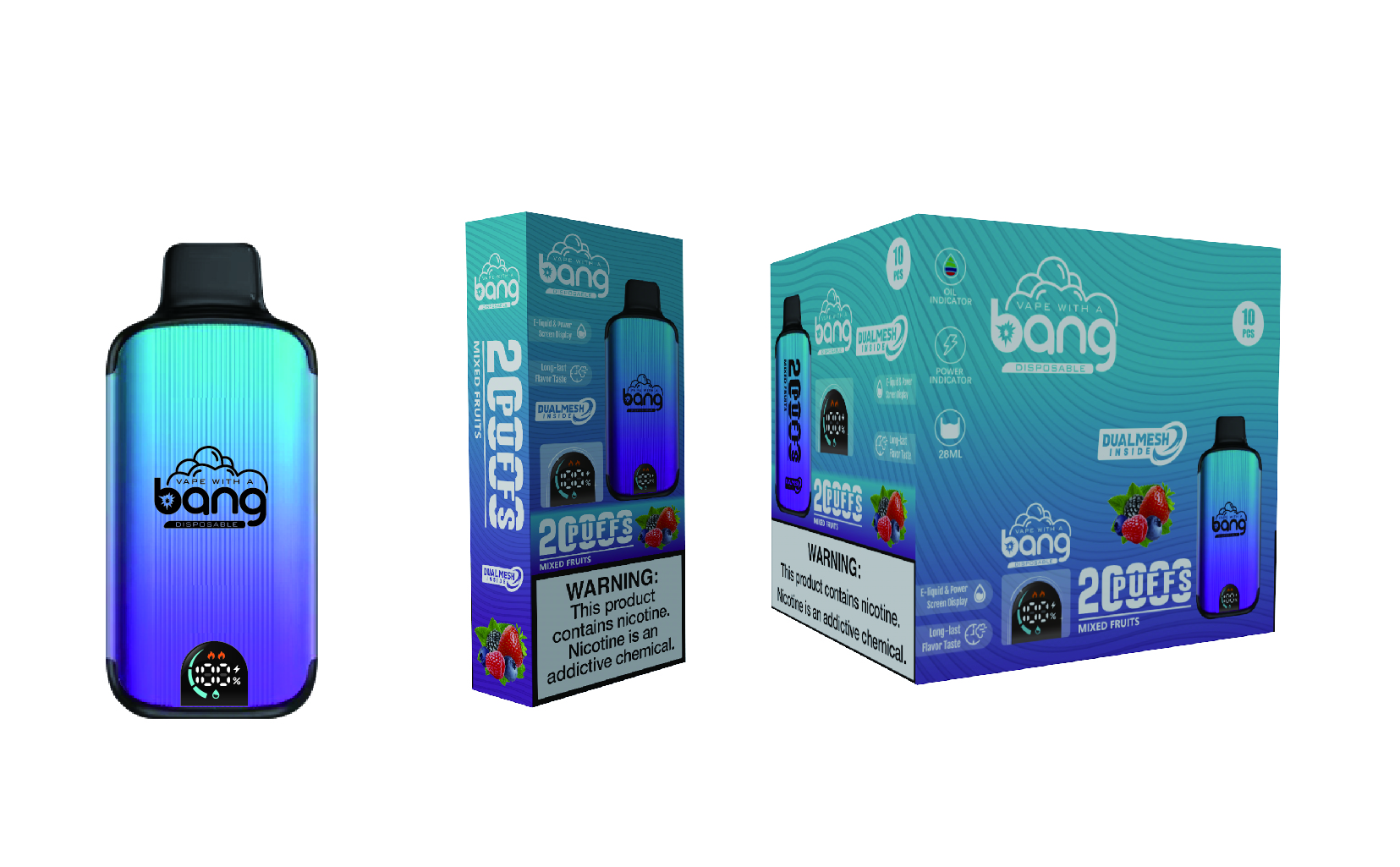 Bang Box 20000 20K Puffs Disponibla E Cigaretter Vape Pod Device 650mah Battery 28 ML Förordnad VS Puff 12000 12K 9000 Puff 18000 Bang King 15K Digital Puff 20K